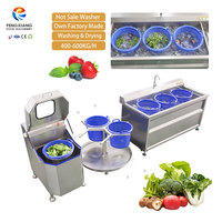 Laveuse commerciale à trois cuves pour légumes, fruits et salades, avec déshydrateur centrifuge et système de stérilisation à l'ozone