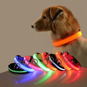 Perro de Nylon del animal doméstico del Collar de la noche de seguridad intermitente resplandor en el oscuro perro los perros luminosa fluorescente collares para mascotas