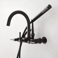 Robinet de bain en laiton à col de cygne, système de douche, poignées à levier cylindrique, robinets de baignoire muraux