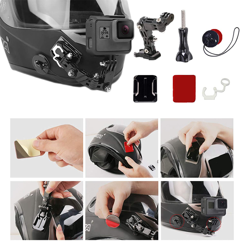 Kit Fixation Menton Casque Moto Pour Caméra Action - Support Réglable 360° 3 Sections Détachables