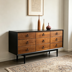 <span class=keywords><strong>Buffet</strong></span> rétro mi-siècle à 9 tiroirs, meuble de rangement en bois moderne de style nordique pour salle à manger et salon - Product Image 4