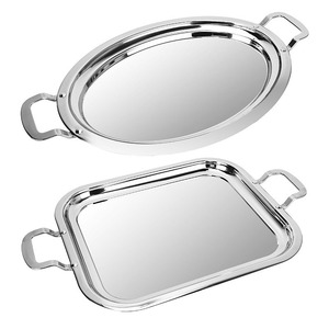 Vassoi da portata in acciaio inossidabile con manici, piatti in metallo lucidato a specchio <span class=keywords><strong>per</strong></span> buffet, frutta e antipasti, rettangolari e ovali - Product Image 1