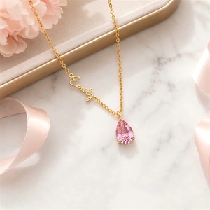 Collier personnalisé en acier inoxydable étanche avec pierre de naissance et nom, plaqué or PVD certifié CE RoHS, pour la vente en gros de bijoux en marque blanche - Product Image 4