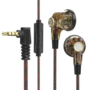 Baru QKZ MDR Earphone kepala datar 16MM kumparan bergerak besar HIFI Bass Earphone berkabel musik AUX 3.5MM Monitor di telinga