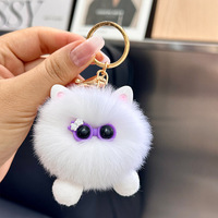 Porte-clés de voiture amusant en peluche imitation lapin Rex, petit pendentif boule de charbon, pour sac à dos