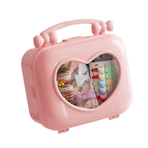 Childrens Hair Accessory Storage Box Pink <b>Heart</b> Window Desktop Organizer Large Capacity Portable Kids Storage Case - Product Image 5