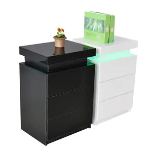 tall night stands table and high gloss LED light bedside storage cabinet