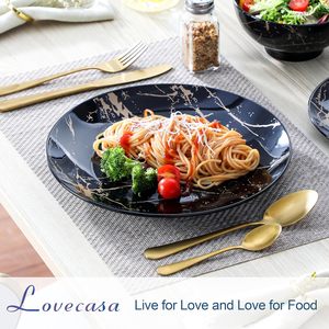 New Arrival Luxury Plates and Bowls 12 Pieces <b>Dinnerware</b> <b>Sets</b> Black and Gold Dish <b>Set</b> Gold Splash Dishware <b>Sets</b> - Product Image 5