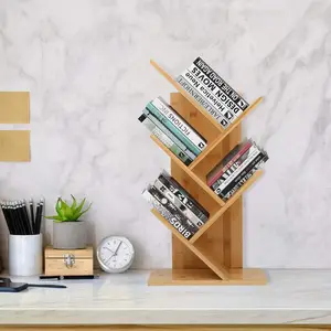 4 Tier multi-layer tree shaped bamboo wooden counter top bookcase organizer book display rack bamboo bookshelf for cds & books