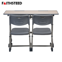 Ensemble de bureau et chaise double ergonomique gris pour étudiants, hauteur réglable, mobilier scolaire pour les salles de classe du collège