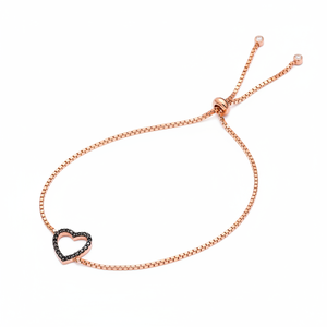 Black Zircon Stone Hollow Heart Design <b>Adjustable</b> <b>Bracelet</b> Wholesale Handmade Turkish Silver Jewelry - Product Image 2