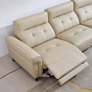 Ensemble de canapés inclinables électriques en cuir de haute qualité, design moderne, avec fonction extensible, structure en bois massif, télécommande, conception modulaire - Product Image 1