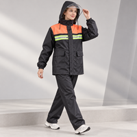 Combinaison de pluie imperméable noire et orange avec capuche transparente, veste et pantalon réfléchissants pour moto, vêtements de pluie pour adultes en plein air