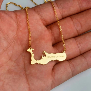 Collar con Colgante de <span class=keywords><strong>Mapa</strong></span> de las <span class=keywords><strong>Islas</strong></span> Caimán, Fabricante, Acero Inoxidable, Chapado en Oro de 18K - Product Image 3