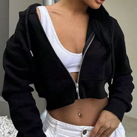 Sweat à capuche décontracté de couleur unie pour femmes sweat à manches longues zippé uni noir crop tops sweats à capuche pour femmes