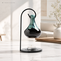 Calentador de Aceite Esencial de Cerámica en Forma de Lágrima con Soporte de Hierro Colgante para Difusor de Aroma e Incienso, con Luz LED para Velas de Té