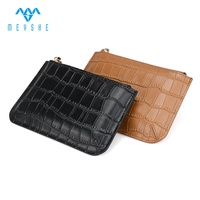 MEYSHE dompet koin kulit asli wanita, dompet kulit buaya asli kualitas tinggi dengan ritsleting untuk penggunaan kunci