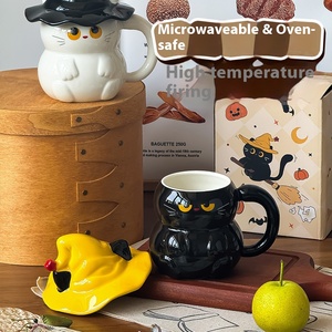 Ghost Cat <b>Ceramic</b> <b>Mug</b> with <b>Lid</b> Halloween Style 450ml Capacity Dishwasher & Microwave Safe Gift Box Packaging - Product Image 3