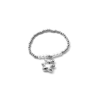 Stainless Steel <b>Beaded</b> <b>Bracelet</b> With Bear Charm Pearl And Metal Beads Fashion Jewelry For Women - Product Image 1