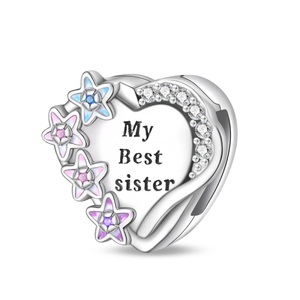 Ciondolo a Forma di Cuore Placcato Argento/<span class=keywords><strong>Oro</strong></span>/<span class=keywords><strong>Oro</strong></span> Rosa con Zirconi e Perline Piatte - Design Portafortuna Unisex per Uso Quotidiano - Product Image 3