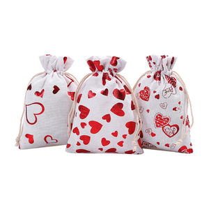 Bolsas de Algodón con Diseño de Corazón Estampado para Recuerdos de Boda, Bolsas de Muselina de Algodón de 13*18cm, Bolsa de Regalo de Lino y Algodón para el Día de San Valentín - Product Image 4