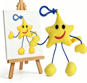 Portachiavi in peluche a forma di stella gialla, con faccina sorridente, all'ingrosso, economico, simpatico giocattolo per bambini - Product Image 1