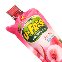 Pochette souple personnalisée en forme de bouteille pour jus de fruits, respectueuse de l'environnement, avec injection d'eau, pour tequila, boissons gazeuses et autres boissons
