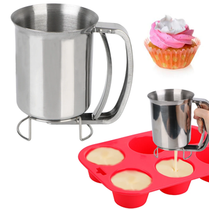Entonnoir doseur à piston pour pâte à gâteau et cupcake avec support, en acier inoxydable, outil de pâtisserie - Product Image 1