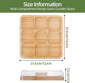 Plateau de service carré en <span class=keywords><strong>bambou</strong></span> avec couvercle pour apéritifs, fromages, charcuterie, plateau de service divisé pour les fêtes en cuisine - Product Image 4