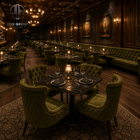 Mobilier de restaurant haut de gamme Ron Group, banquette à dossier haut, table carrée en marbre, chaise rembourrée en velours, ensemble commercial