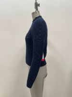 Pull en laine mélangée de haute qualité pour femmes Inez, pointelle, personnalisé OEM & ODM, manches longues, pull épais bleu marine, vêtements de loisirs
