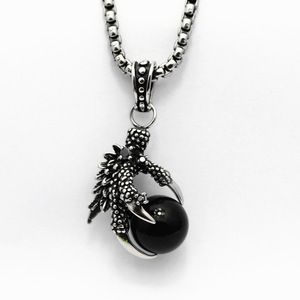 Yunnique – pendentif griffe de Dragon en acier inoxydable, avec collier en pierres précieuses noires, bijoux à la mode pour hommes, cadeau - Product Image 1