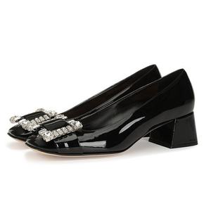 Plus Size Elegant Crystal Black <strong>Court</strong> <strong>Heels</strong> Women Pumps <strong>Block</strong> Low <strong>Heel</strong> <strong>Shoes</strong> for Ladies Party - Product Image 2