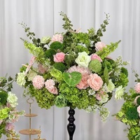 Guirlande de fleurs artificielles de 60 cm, rose et verte, arrangement d'hortensias et de roses, centre de table de mariage, décoration de chemin de table pour réception