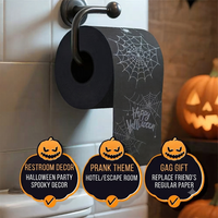 Rouleau de papier toilette noir imprimé Halloween, décoration amusante pour les toilettes, cadeau farfelu pour les fêtes d'Halloween