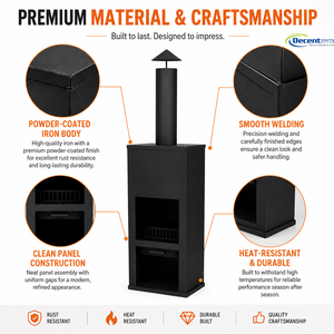 Moderna Chimenea Rettangolare in Metallo Nero con Camino Alto <span class=keywords><strong>e</strong></span> Vano Porta Legna per Esterni, Giardino <span class=keywords><strong>e</strong></span> Cortile - Braciere in Ferro - Product Image 4