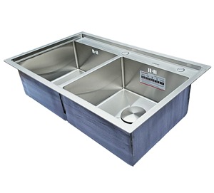 Évier double encastré en acier inoxydable brossé fait main pour salle de bain, avec épaisseur personnalisée et design moderne - Product Image 3
