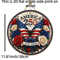 Décoration de porte ronde en bois patriotique moderne, motif drapeau américain, arrosoir, pour le 4 juillet, panneau de porte d'entrée, design floral