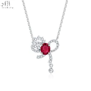 Nueva llegada de joyería de piedras preciosas 18K oro blanco Real Natural diamante rubí Bowknot diseño rubí colgante collar para mujer