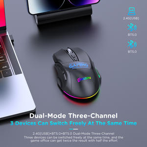Souris de jeu ergonomique MKESPN W10 RGB 9 touches BT double mode trois canaux pour droitiers, programmable sans fil avec macros pour ordinateur - Product Image 4