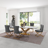 Ensemble table et chaises de salle à manger rectangulaire en acier inoxydable de luxe, moderne et léger
