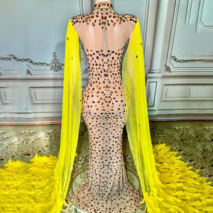 नोवेनेंस Y4856 हॉट सेलिंग उत्पाद पीले पंख लंबे समय से पीछे की लक्जरी प्रोम पोशाक चमकदार गैंडा - Product Image 5