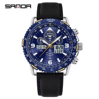 Montre à quartz pour homme avec double affichage, boîtier en acier, lunette verte, tachymètre, date, semaine, bracelet sport