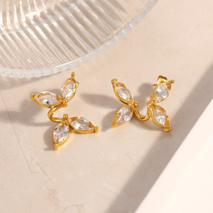 ต่างหูรูปปีกผีเสื้อ ชุบทอง 18k ประดับเพชรซิร์คอน ดีไซน์รูปทรงเรขาคณิต รูปสัตว์ เครื่องประดับแฟชั่น - Product Image 3