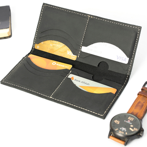 Custom Leather Black Card <b>Holder</b> Fold Closure Unisex - Product Image 3