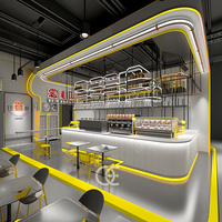 Comptoir de café industriel jaune à LED pour café, kiosque de café, présentoir à bubble tea, design pour café