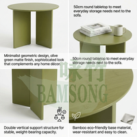 Table d'appoint en bambou naturel finition vert olive, table d'appoint ronde simple et moderne avec pieds en panneau, table basse robuste pour usage domestique