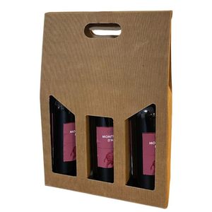Wine Bottle Carrier <b>Box</b> <b>For</b> 3 Bottles Cardboard Gift Packaging With Handle - Product Image 1