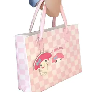 AL Kuromi My melody PU Large Capacity Tote bag kid's cartoon cute Cinnamoroll printed felt tote bag wholesale