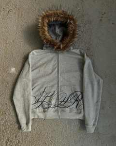 कपड़ों के निर्माता कस्टम शीतकालीन ज़िप अप y2k fax फर कॉलर हूडी सूती फ्रेंच टेरी ओवरसाइज सादे फर जैकेट पुरुषों के लिए - Product Image 1